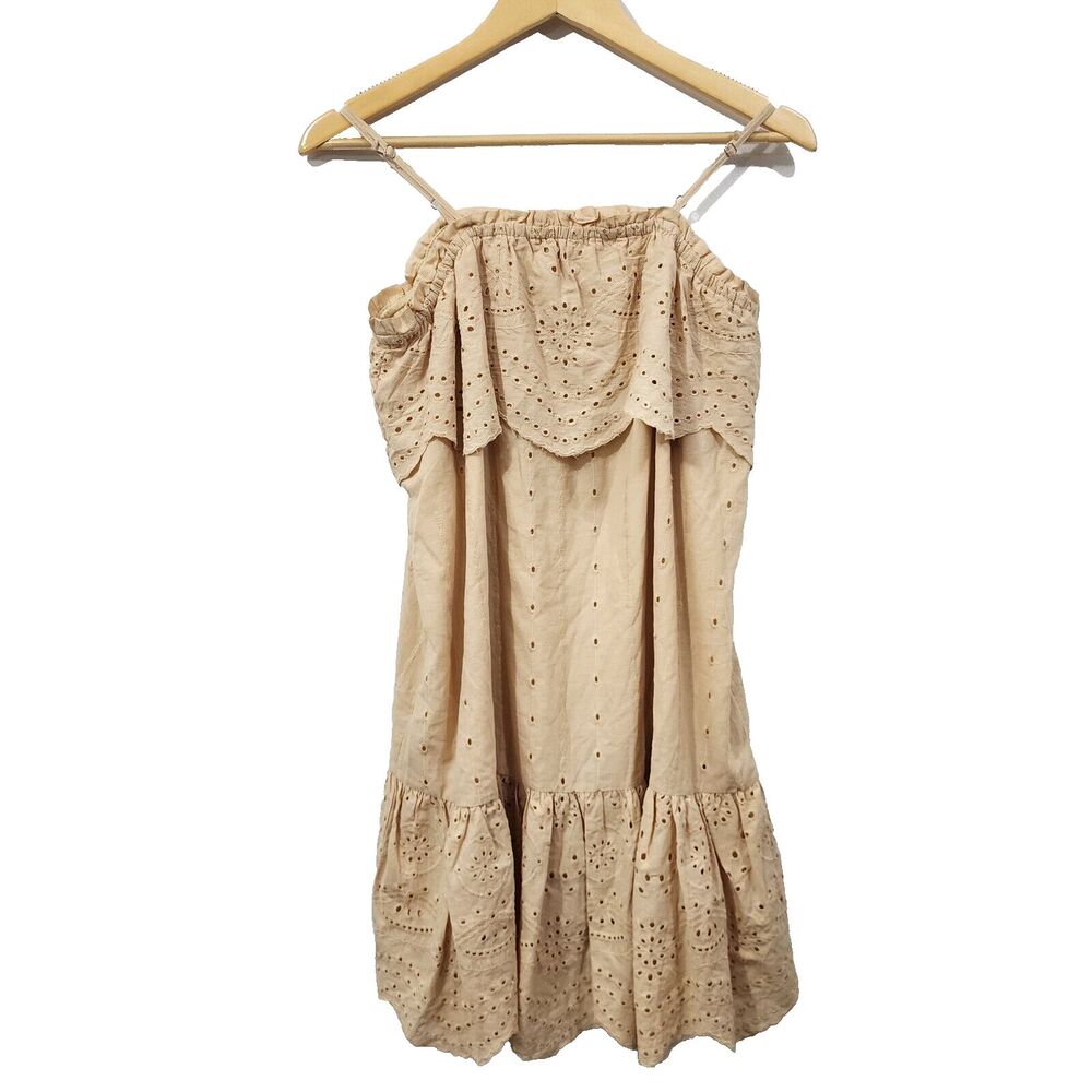 Anthropologie Moon River Eyelet Dress Peplum Hem Peasant Prairie Granny Womens S